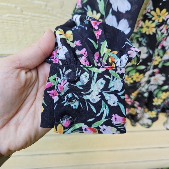 Yumi Kim Hey Jude long sleeve square neck mini dress Eden Black floral size 4 - Picture 4 of 9